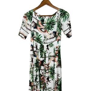 Jaase x Anthropologie Jumpsuit Tropical Palm Square Neck Short Sleeve - XS